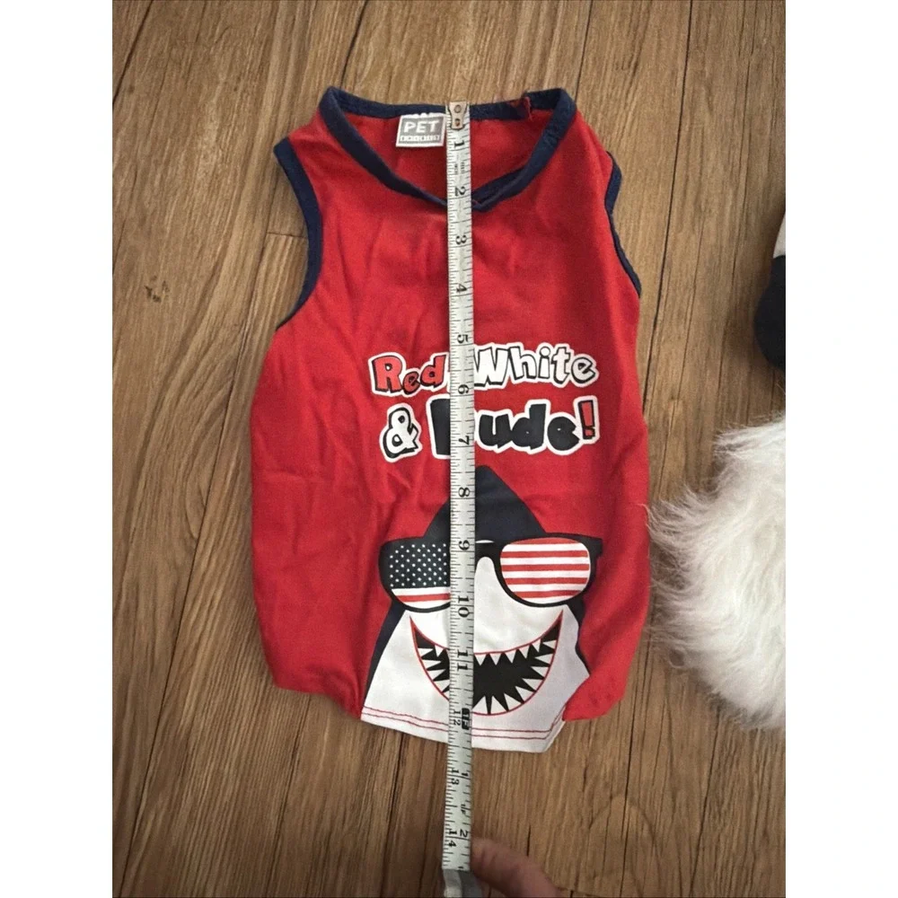 dog clothes lot 4th Of July Themed Red White Blue Shirts Hat Tie Size S/m